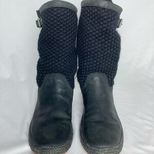 UGG Black Knit and Leather Women's Boots
